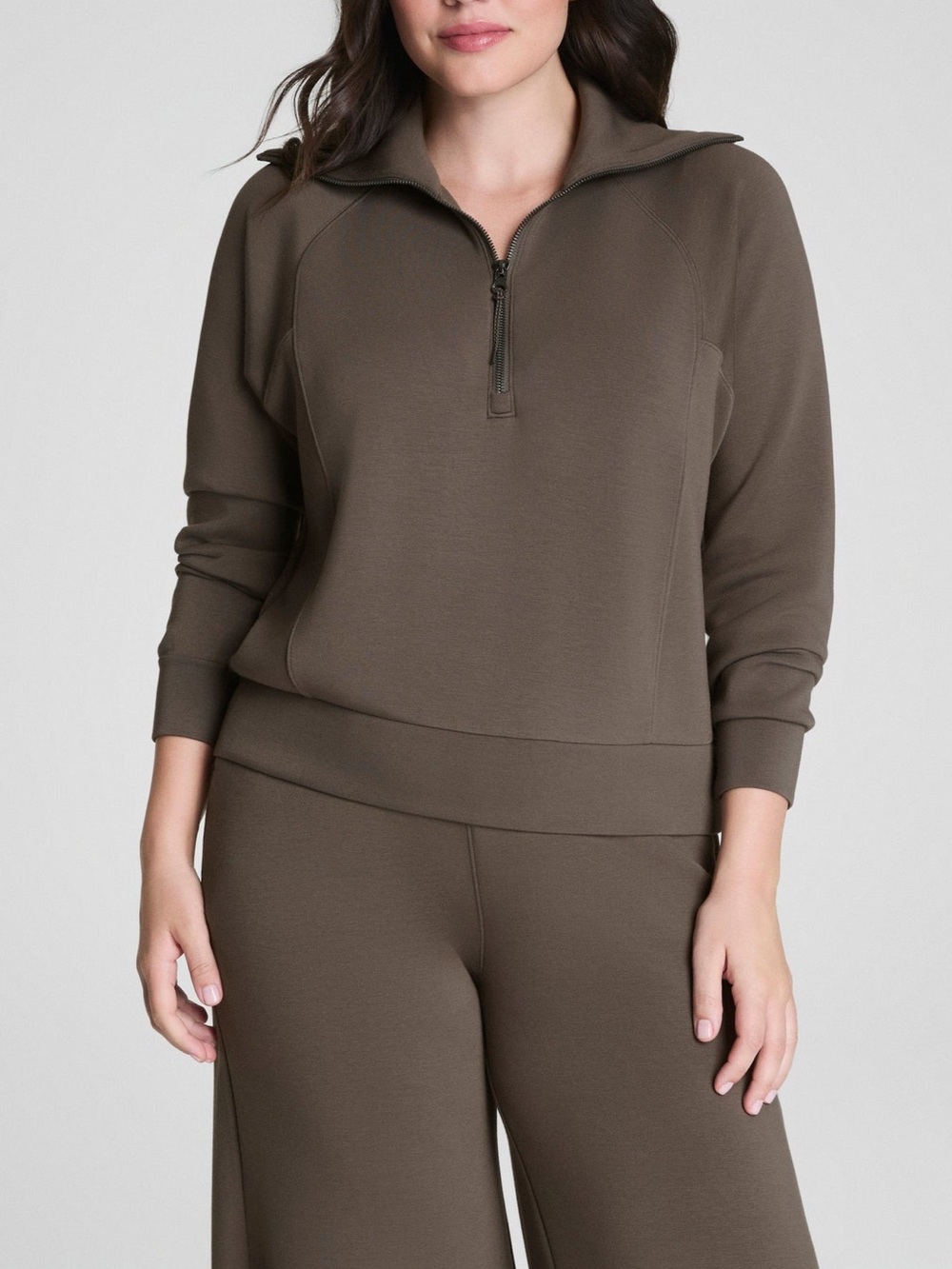 Spanx AirEssentials Half Zip Pullover Sweatshirt Top Mineral Size XL